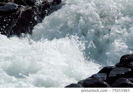 堰的動態水流的唯一且唯一的表達方式……島根縣安來市飯梨川（晴天） 75055965