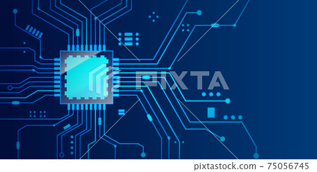 Microchip processor banner with blue background. Vector Illustration. 75056745