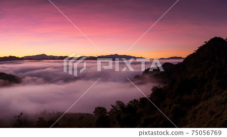 Mountain landscape and morning mist. 75056769