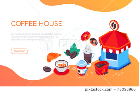 Coffee house - modern colorful isometric web banner 75056966
