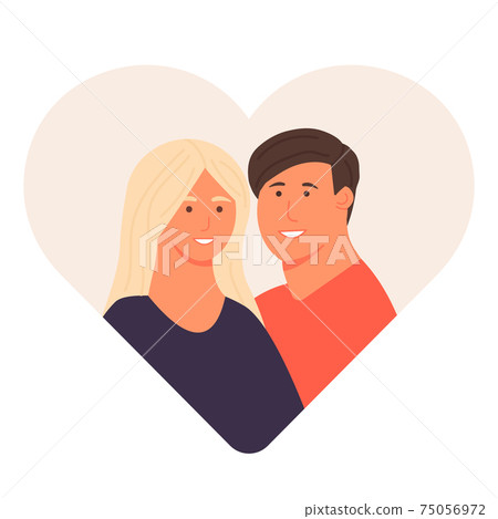 Loving couple. Man and woman lovers. Symbol of love, family and unity. Flat Isolated vector illustration. mobile phone dating app. 75056972