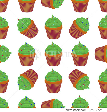 Illustration on theme Irish holiday St Patrick day, seamless green muffins 75057249