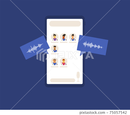 Social media networking app. Audio chat. Talking with friends with voice and phone. Online conference with different people. Social media networking app. Audio chat. Talking with friends with voice and phone. Online conference with different people. 75057542