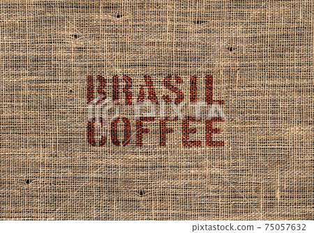 Brazil stamped on a hemp bag of coffee beans with holes for inspection 75057632