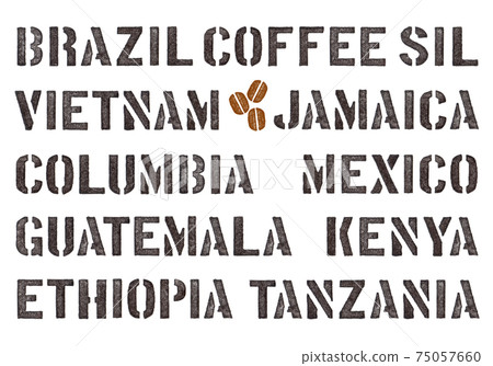 Stencil stamp letters with all the coffee bean producing areas Stencil stamp letters with all the coffee bean producing areas 75057660