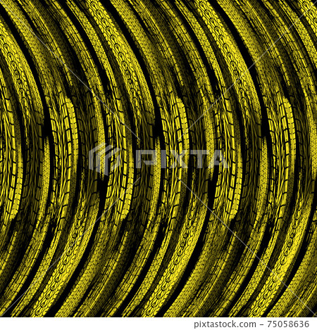 Grunge tire track circle yellow background Grunge tire track circle yellow background 75058636