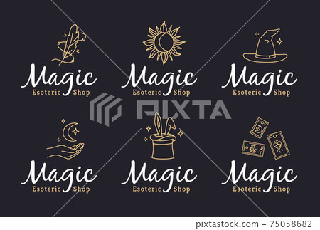Magic doodle logos set for an esoteric shop Magic doodle logos set for an esoteric shop 75058682
