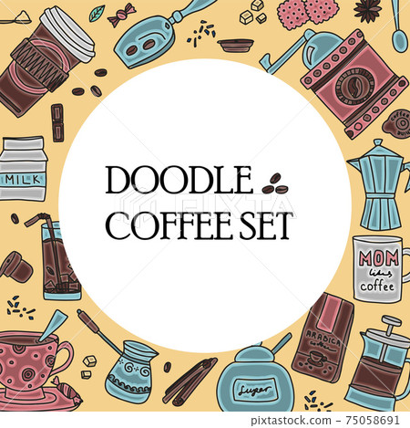 Big set of hand drawn coffee and tea doodles. A... - Stock Illustration ...