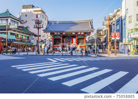 Asakusa Temple Kaminarimon Temple Kaminarimon Gate Sanmon Blue Sky Copy Space Asakusa Temple Kaminarimon Temple Kaminarimon Gate Sanmon Blue Sky Copy Space 75058805