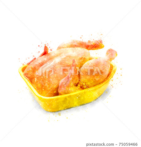 Corn-fed chicken in yellow packaging tray 75059466