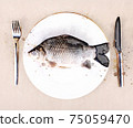 Fresh fish carp on white plate as illustration 75059470