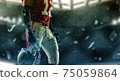 Sportsman with ball in helmet on stadium in action. Sport wallpaper. Team sports. 75059864