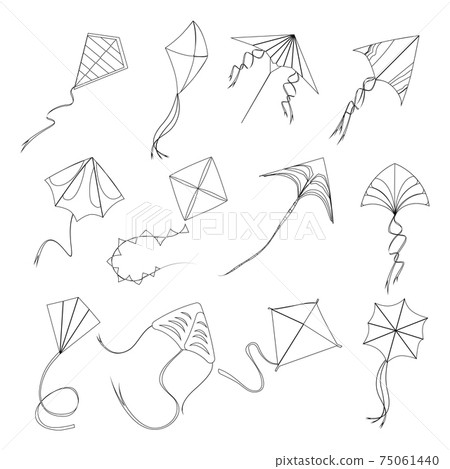 Kite fly linear style to sankranti makar, linestyle stroke kids toys Kite fly linear style to sankranti makar, linestyle stroke kids toys 75061440
