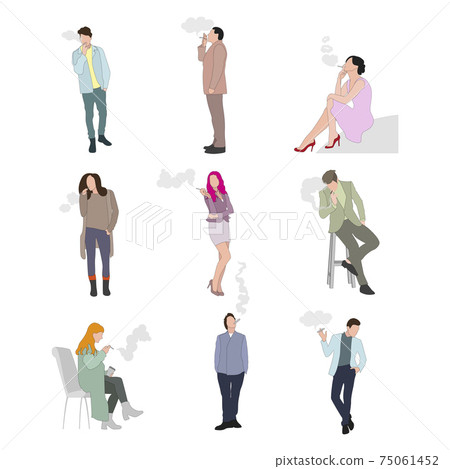 Smoke people, smoker man and woman caucasian, addiction tobacco Smoke people, smoker man and woman caucasian, addiction tobacco 75061452