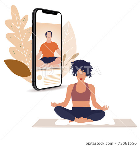 Yoga lesson online, stream live on smartphone 75061550