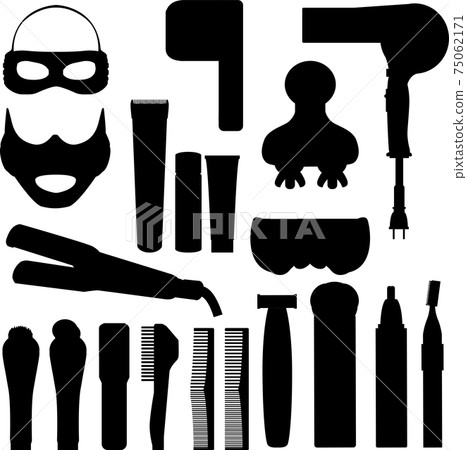 美容用具圖標圖設置材料剪影矢量 美容用具圖標圖設置材料剪影矢量 75062171
