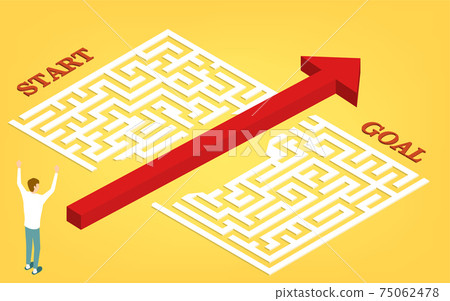 箭頭突破迷宮，影像插圖突破先入為主的想法，等距 75062478