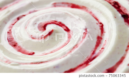 Yogurt with fruit jam, curd cream swirl with berry topping Yogurt with fruit jam, curd cream swirl with berry topping 75063345
