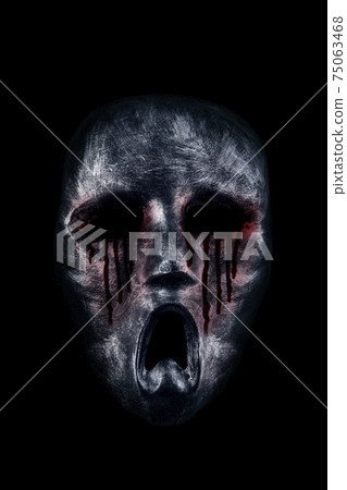 Creepy bloody ghost head isolated on black background 75063468