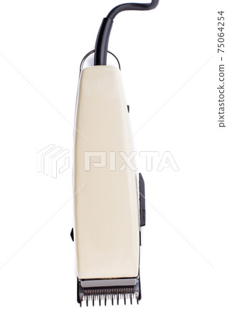 Electric hair and beard trimmer on white background. 75064254