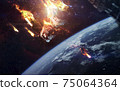 Dead of international space station. Science fiction space wallpaper, incredibly beautiful planets, galaxies, dark and cold beauty of endless universe. Elements of this image furnished by NASA 75064364