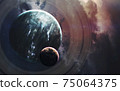 Endless universe, science fiction image, dark deep space with giant planets, hot stars, starfields. Incredibly beautyful cosmic landscape . Elements of this image furnished by NASA 75064375