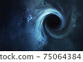 Black hole. Abstract space wallpaper. Universe filled with stars, nebulas, galaxies and planets. Elements of this image furnished by NASA 75064384