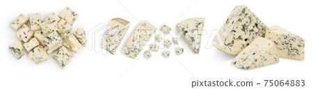 Blue cheese with rosemary isolated on white background with full depth of field. Set or collection Blue cheese with rosemary isolated on white background with full depth of field. Set or collection 75064883