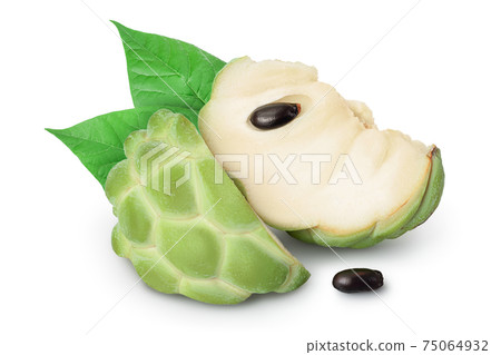 Sugar apple or custard apple isolated on white background with clipping path and full depth of field. Exotic tropical Thai annona or cherimoya fruit 75064932