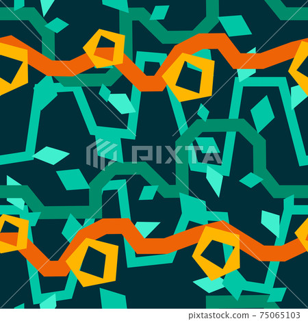 Seamless pattern with jungle lianas and flowers. Seamless pattern with jungle lianas and flowers. 75065103