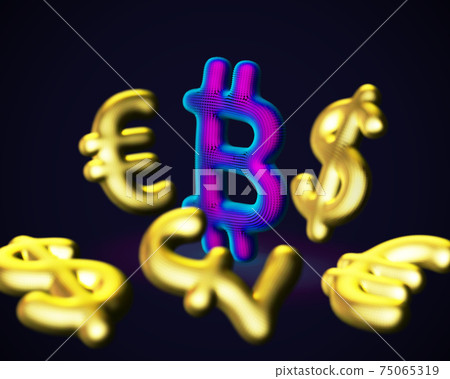 3D Bitcoin cryptocurrency logo surrounded by fiat currencies signs 3D Bitcoin cryptocurrency logo surrounded by fiat currencies signs 75065319