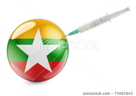Syringe with Burmese flag. Vaccination in Burma concept, 3D rendering 75065843