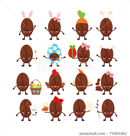 Easter cute coffee beans icon set. Easter cute coffee beans icon set. 75065862