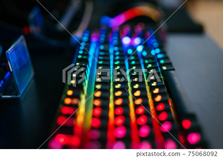 Multicolored backlight focus on windows keyboard. K Multicolored backlight focus on windows keyboard. K 75068092