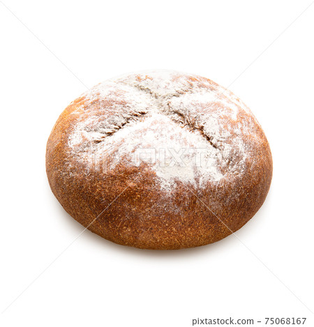 Round rye baked grain bread Round rye baked grain bread 75068167