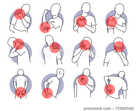 Pain and injury on human body parts. Pain and injury on human body parts. 75069560