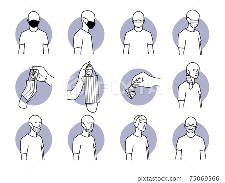 Proper and improper way of wearing surgical mask for virus protection.  75069566