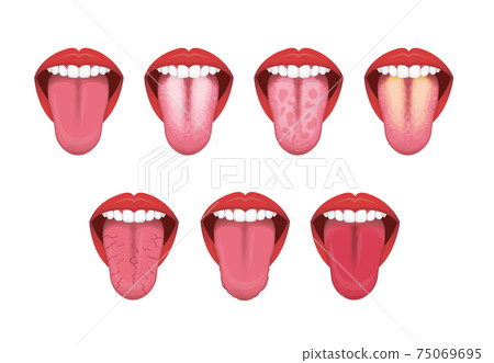 Body upset signal represented by tongue Vector illustration set (without letters) Body upset signal represented by tongue Vector illustration set (without letters) 75069695