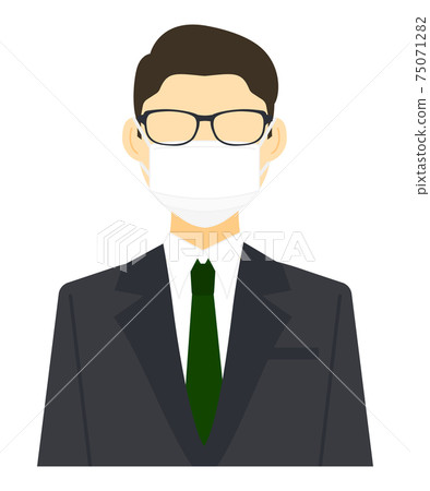 戴著口罩和眼鏡的西裝的男人 戴著口罩和眼鏡的西裝的男人 75071282