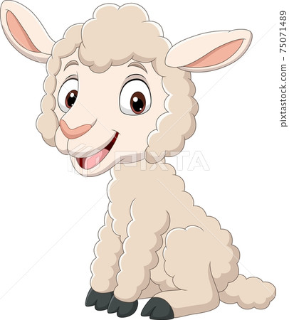 Cartoon funny baby lamb sitting 75071489