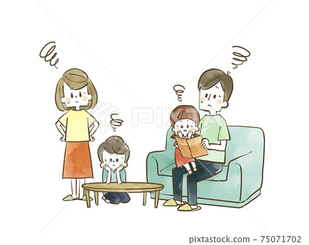 A family of four in trouble-watercolor 75071702