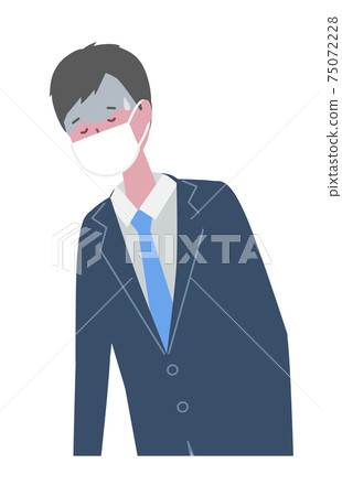 A man in a suit wearing a mask who is not feeling well 75072228