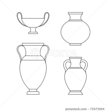 Greek Vases in A Trendy Minimal Linear Style. Vector Illustrations of various Clay Vessels Greek Vases in A Trendy Minimal Linear Style. Vector Illustrations of various Clay Vessels 75073004