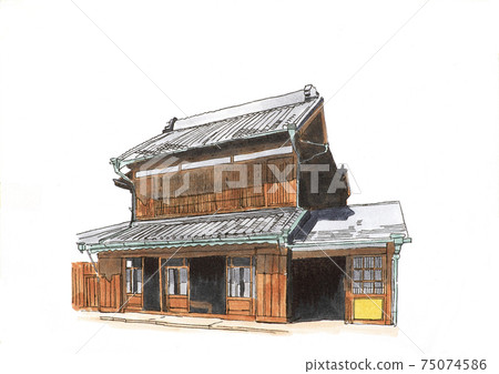 昭和初期的兩層木造商店的插圖 75074586