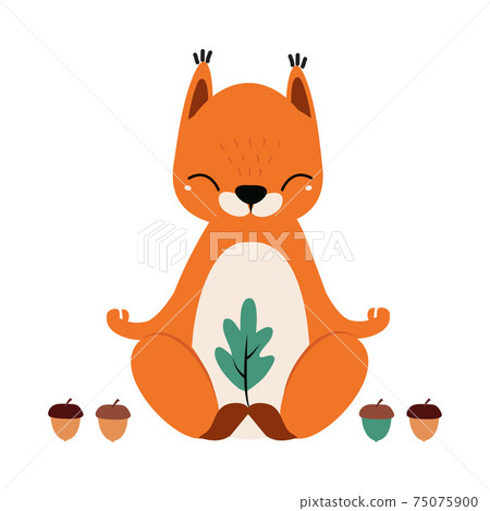 Character Positive Yoga Man In Greeting Pose Namaste With Cute Cat And  Squirrel . Vector Illustration. Practicing Yoga Royalty Free SVG, Cliparts,  Vectors, and Stock Illustration. Image 70301106.