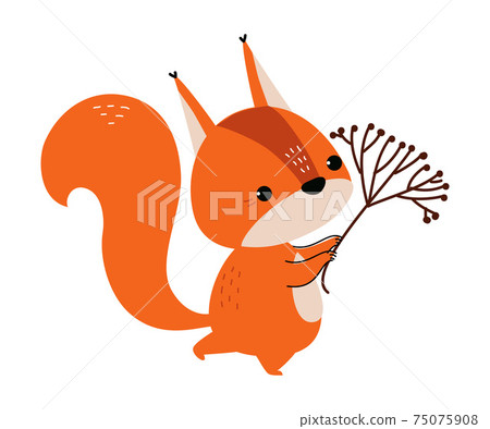 Cute Red Squirrel with Bushy Tail Carrying Tree... - Stock Illustration  [75075908] - PIXTA