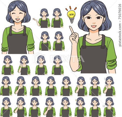Women, housewives, wives, and mothers with various facial expressions. 26 types of faces. 75076016