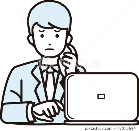 男商人擔心困擾遠程辦公個人計算機上身插圖素材 75076684