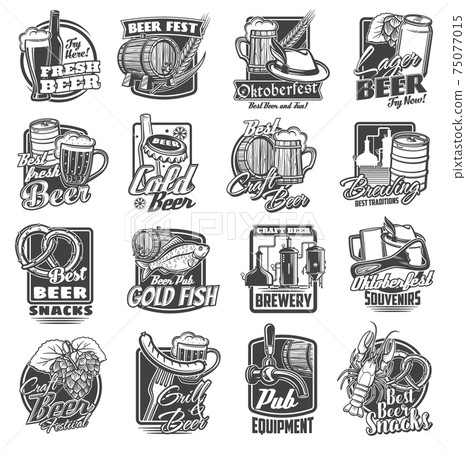 Craft beer brewery and festivals sketch icons set 75077015