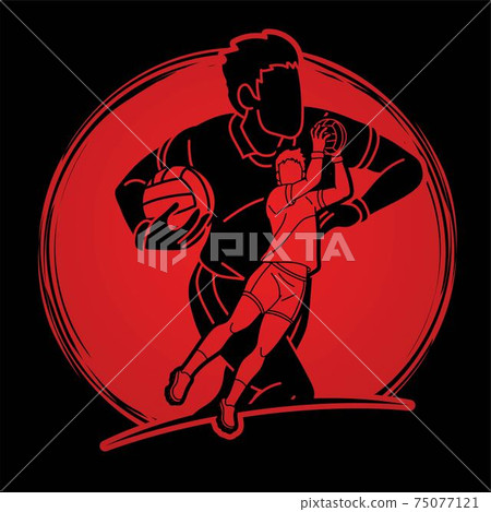 Group of Gaelic Football Men Players Action Cartoon Graphic Vector 75077121